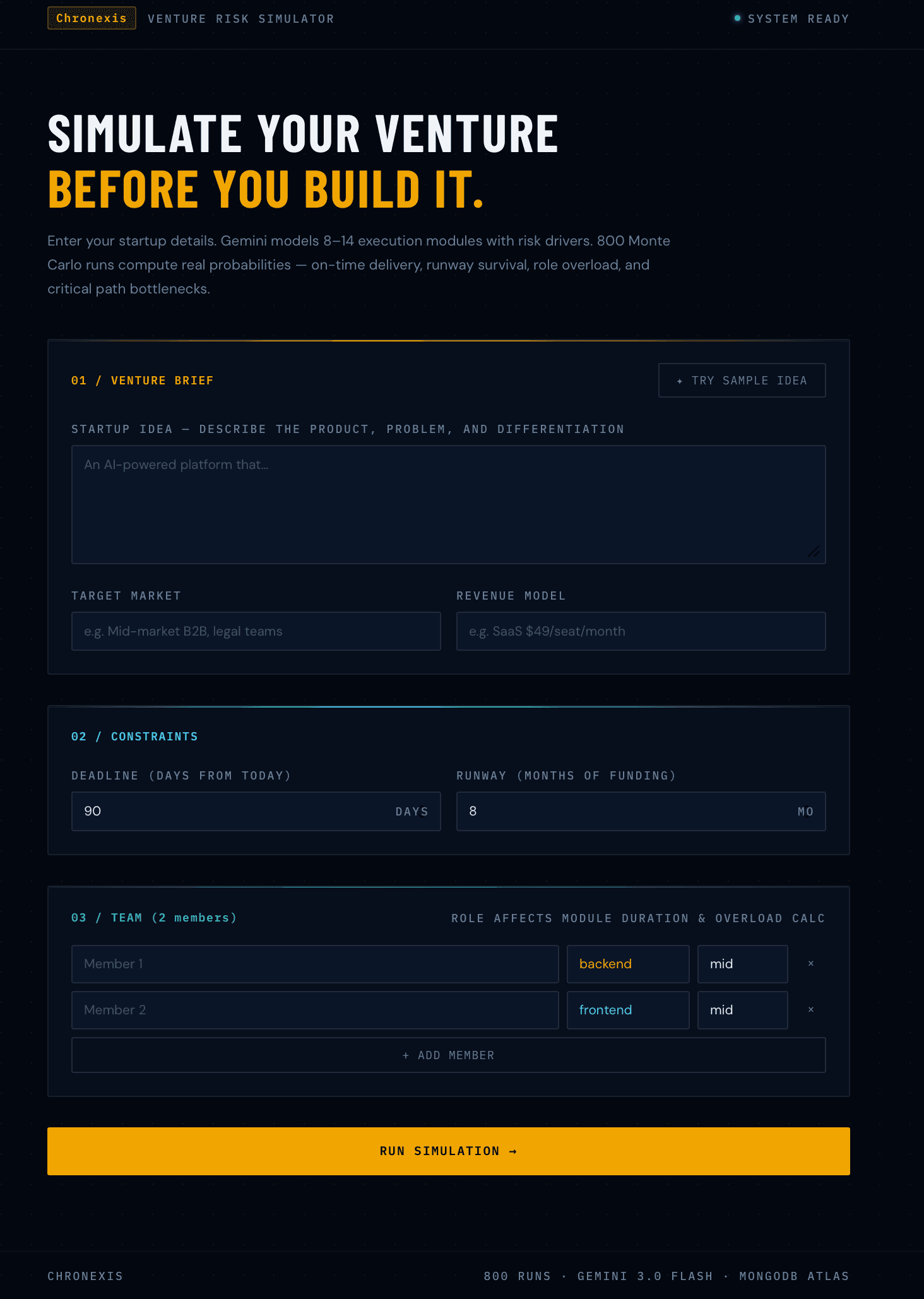 Chronexis venture brief input form
