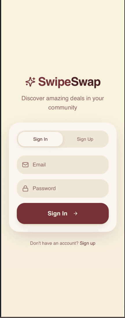 SwipeSwap sign-in screen